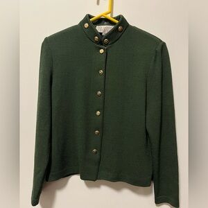 St. John Forest Green Santana knit Jacket with Gold buttons Sz 4.
